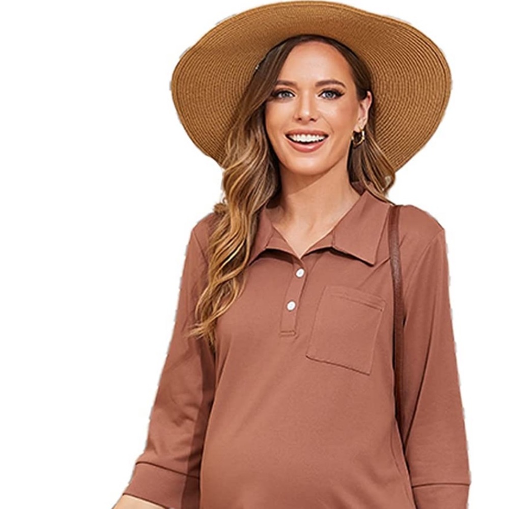 Women's Maternity Dress 3/4 Sleeve Polo Collar Casual  Pregnancy Dress sz small